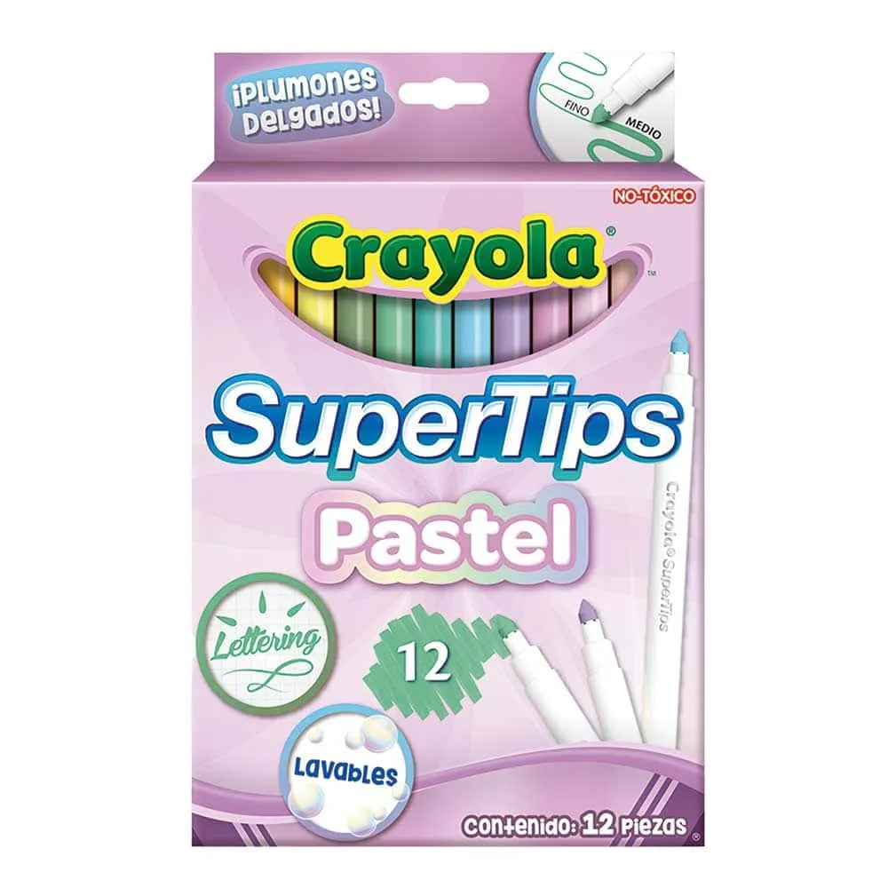 Plumones delgados super tips pastel c12 CRAYOLA
