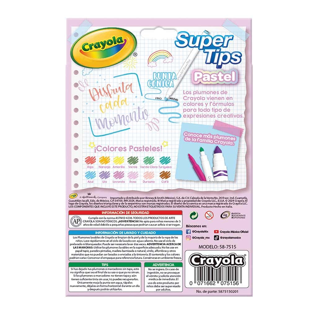 Plumones delgados super tips pastel c12 CRAYOLA