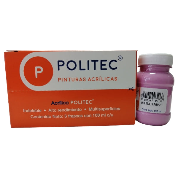 Caja de Pintura Acrílica Politec Violeta Claro 311 / 100 Ml / 6 piezas