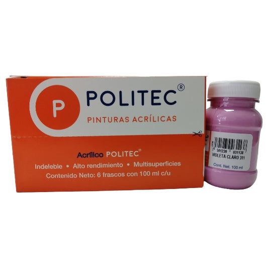 Caja de Pintura Acrílica Politec Violeta Claro 311 / 100 Ml / 6 piezas