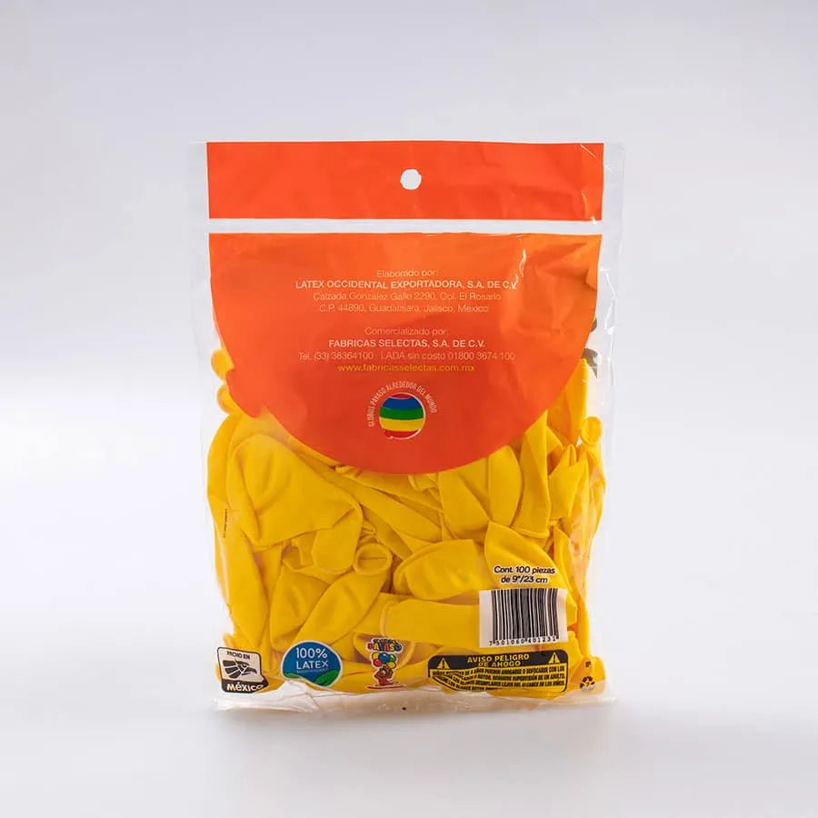 paquete de Globos Payaso #9 amarillo canario 100 piezas
