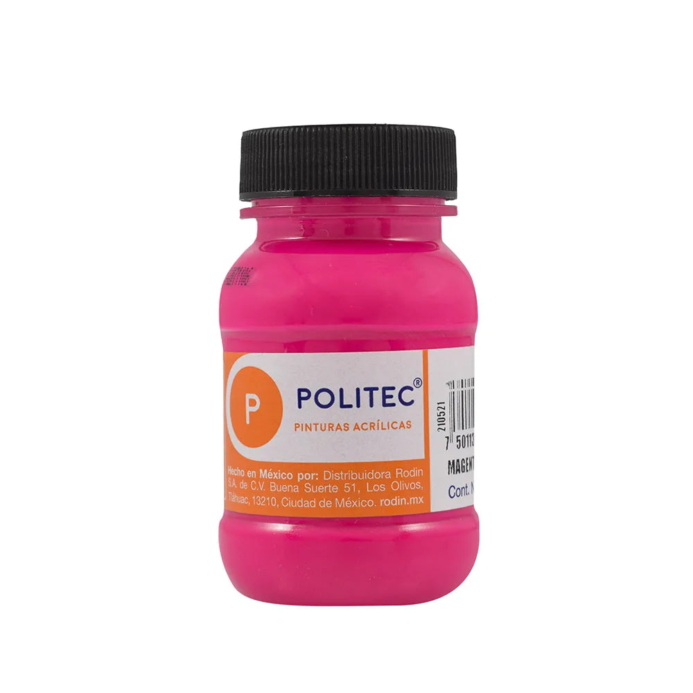 Caja de Pintura Acrílica Politec Fluorescente Magenta 807 / 100ml / 6 piezas