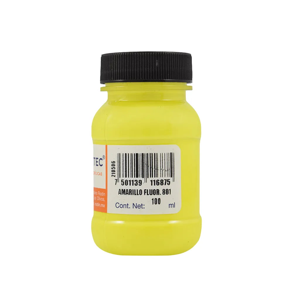 Caja de Pintura Acrílica Politec Amarillo fluorescente 801 / 100ml / 6 piezas