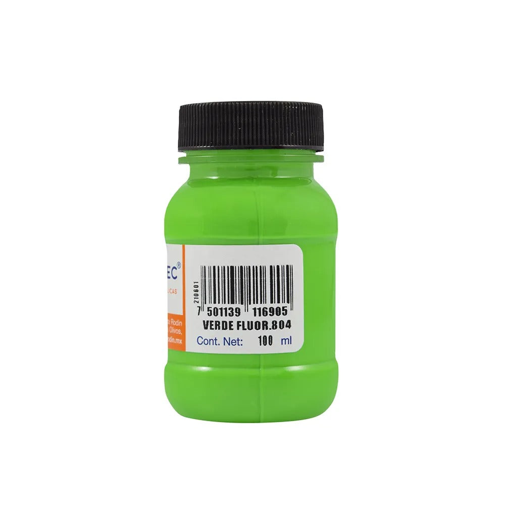 Caja de Pintura Acrílica Politec Verde fluorescente 804 / 100ml / 6 piezas
