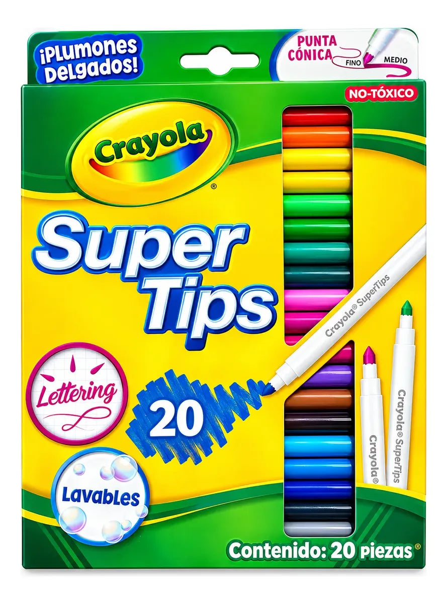 Plumones Crayola Super Tips Delgados 20 Piezas Lavables | Papelería Cascabelito