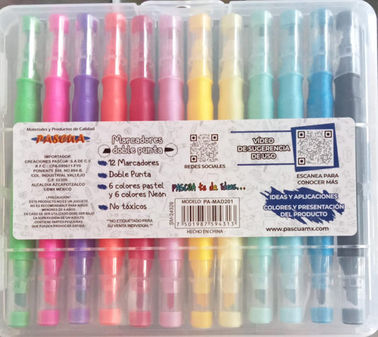1 paquete de marcadores doble punta con 12 piezas PASCUA