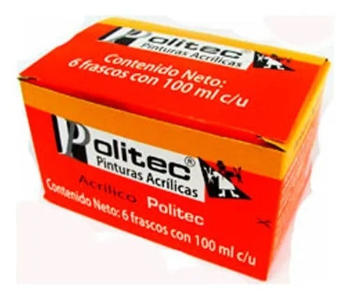 Caja de Pintura Acrílica Politec Amarillo fluorescente 801 / 100ml / 6 piezas