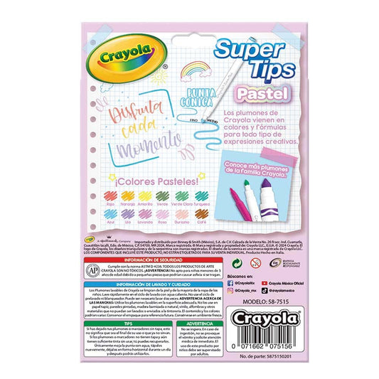 Plumones delgados super tips pastel c12  CRAYOLA