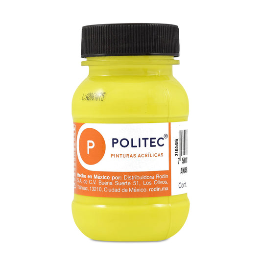 Caja de Pintura Acrílica Politec Amarillo fluorescente 801 / 100ml / 6 piezas