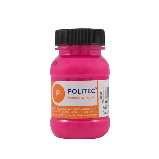 Caja de Pintura Acrílica Politec Fluorescente Magenta  807 / 100ml / 6 piezas