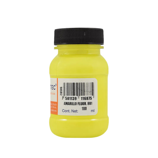 Caja de Pintura Acrílica Politec Amarillo fluorescente 801 / 100ml / 6 piezas