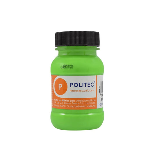 Caja de Pintura Acrílica Politec Verde fluorescente 804 / 100ml / 6 piezas