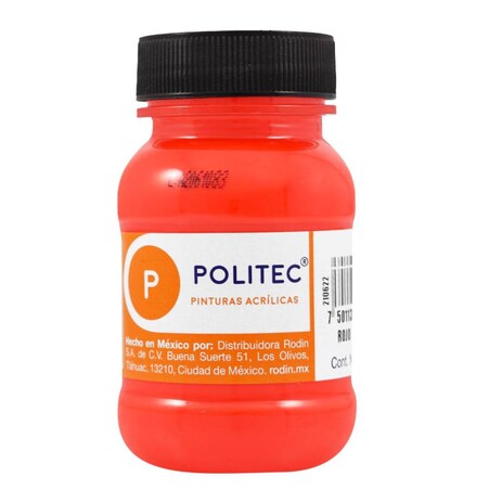 Caja de Pintura Acrílica Politec  Fluorescente Rojo 802 / 100ml / 6 piezas