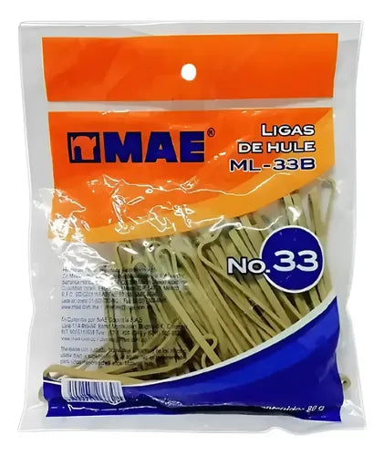 Liga De Hule No.33 Bolsa Con 80 Gramos Numero Mae Ml-33b | Papelería Cascabelito