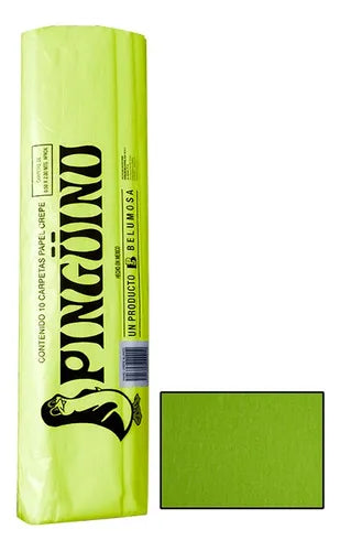 1 pliego de  papel crepe pingüino, verde manzana