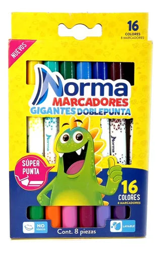 Marcadores gigantes doble punta C8 NORMA | Papelería Cascabelito