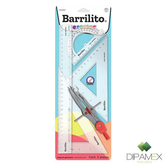 Juego geométrico de plástico resistente con 5 piezas BARRILITO