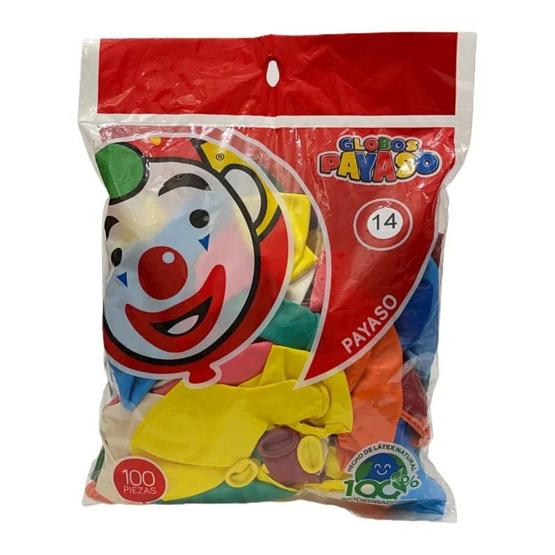 paquete de globos payaso #14, 100 piezas