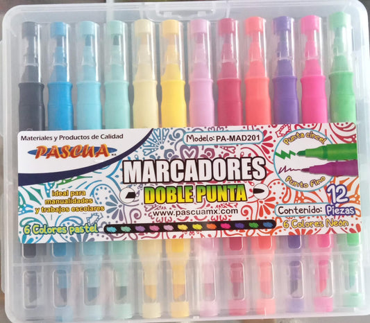 1 paquete de marcadores doble punta con 12 piezas PASCUA