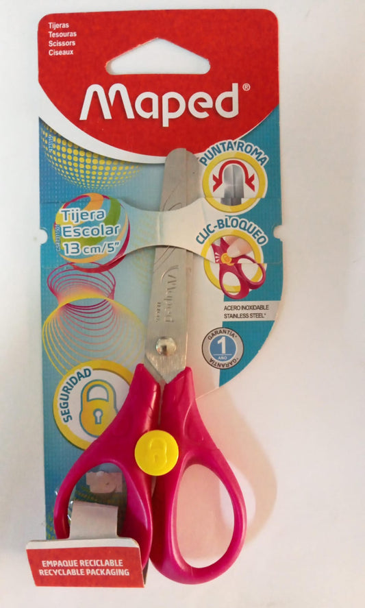 Tijeras escolares punta roma clic-bloqueo 13cm/5 MAPED