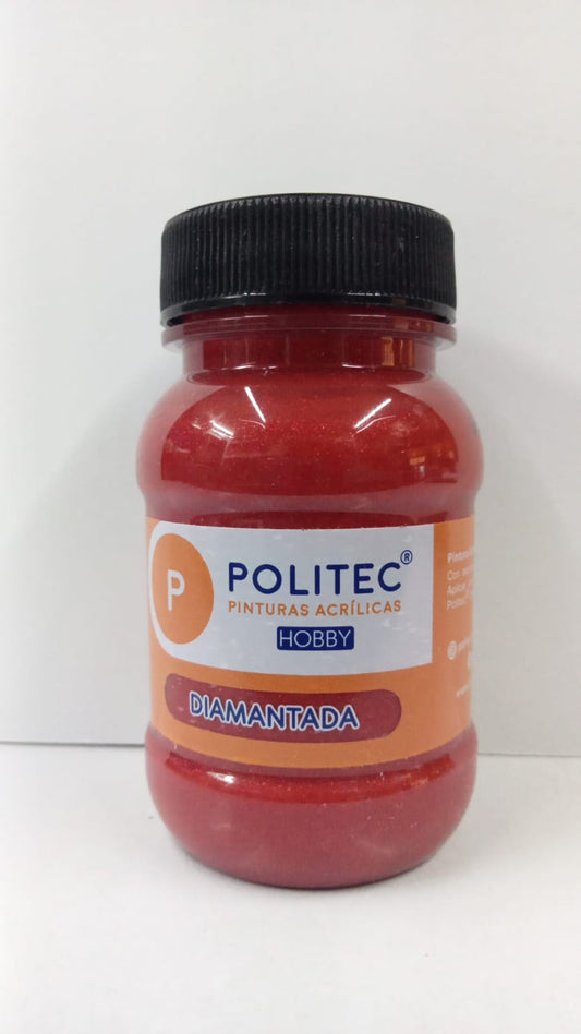 Caja de Pintura Acrílica Politec Diamantada Rojo / 100ml / 6 piezas