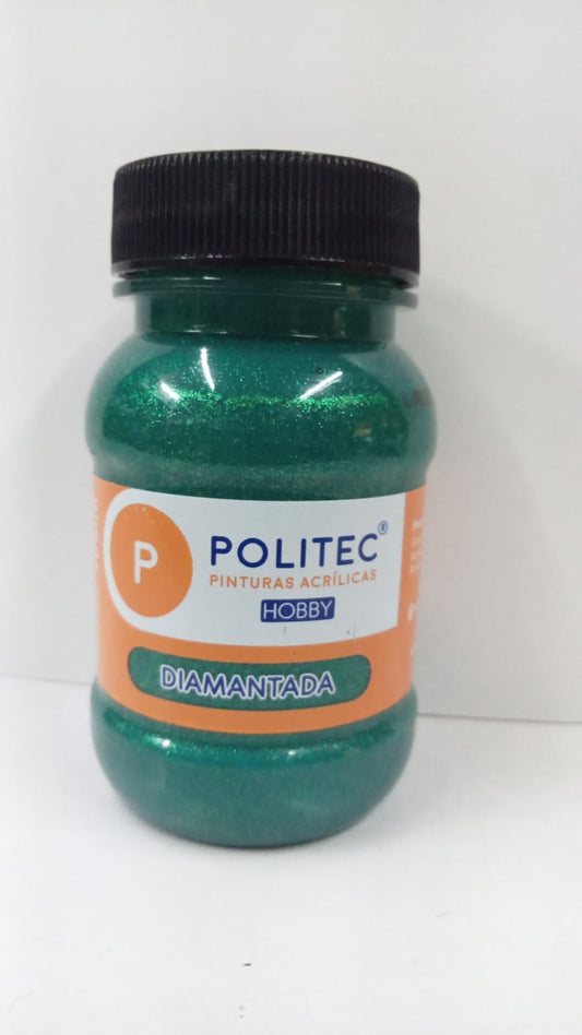 Caja de Pintura Acrílica Politec Diamantada verde / 100ml / 6 piezas