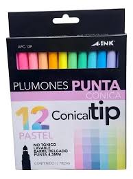 1 paquete de plumones punta conica con 12 piezas A-INK